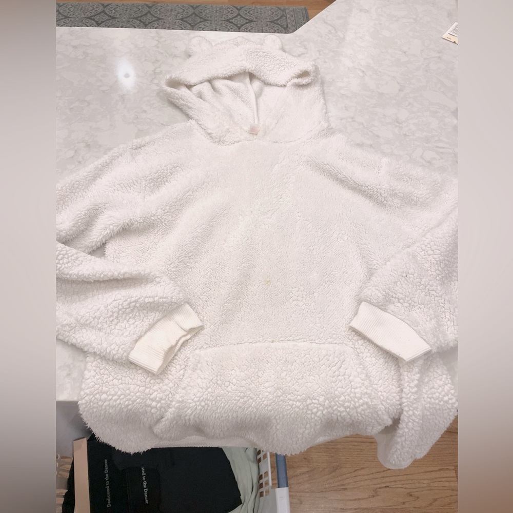 White Fluffy Hoodie with Ears on Hood